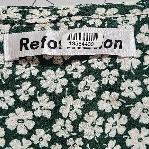 Reformation Green White Floral Wrap Dress Tie Sleeves Lightweight Women's Size S - Picture 6 of 15